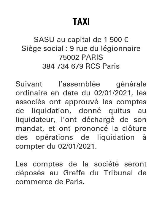 Exemple annonce légale Clôture de liquidation