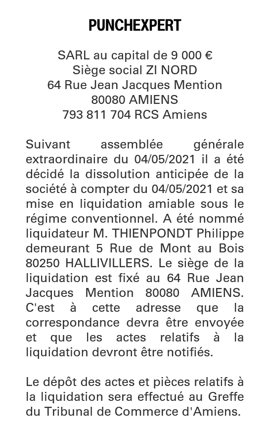 Exemple annonce légale Dissolution