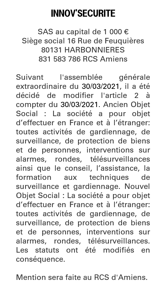 Exemple annonce légale Modification de l'objet social