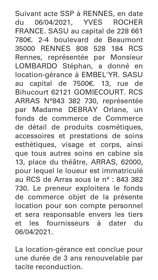 Exemple annonce légale Mise en location-gérance de fonds de commerce